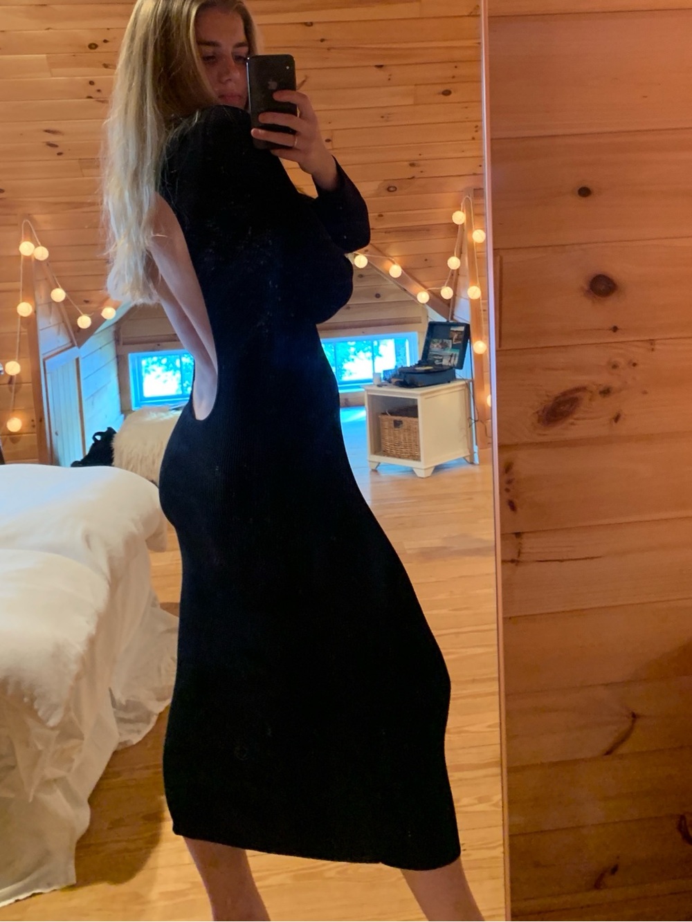 Musier Paris Black Long-Sleeve Ribbed Dress with Oval Cutout